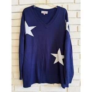 Laurie Felt Women's Cashmere Blend Intarsia‎ V-Neck Sweater Top Blue Size 1X
